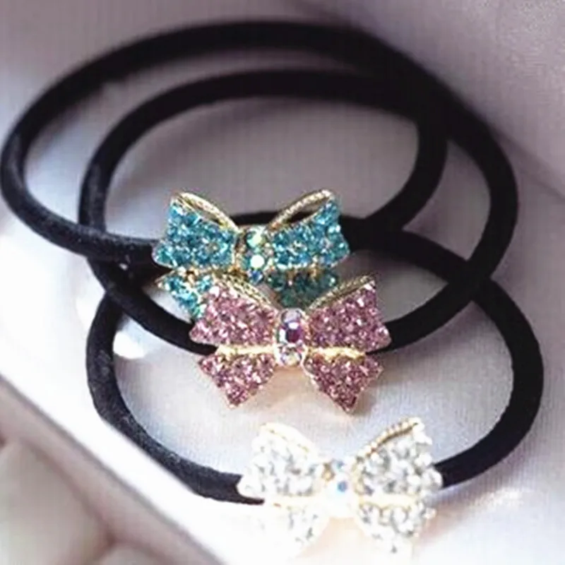 New Rhinestone Hair Rope Crystal Bowknot Elastic Hair Rubber Bands