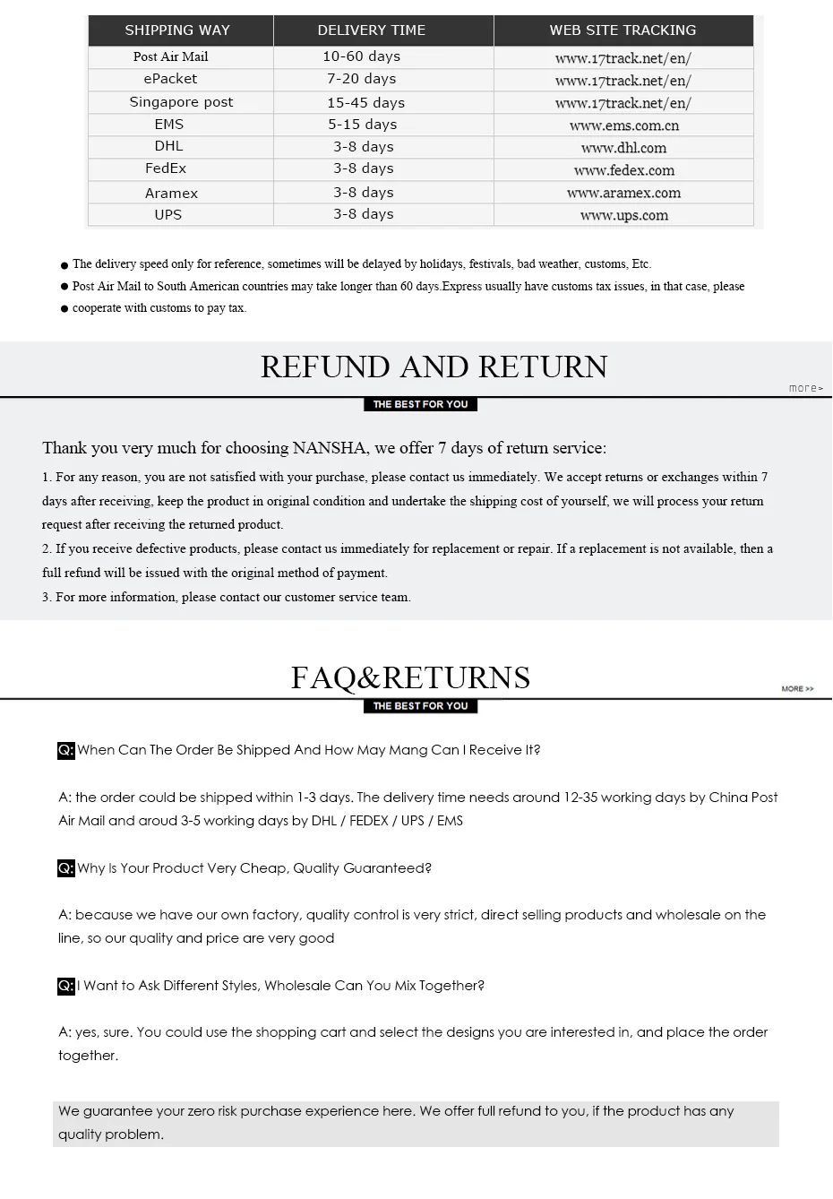 FAQ and shipping