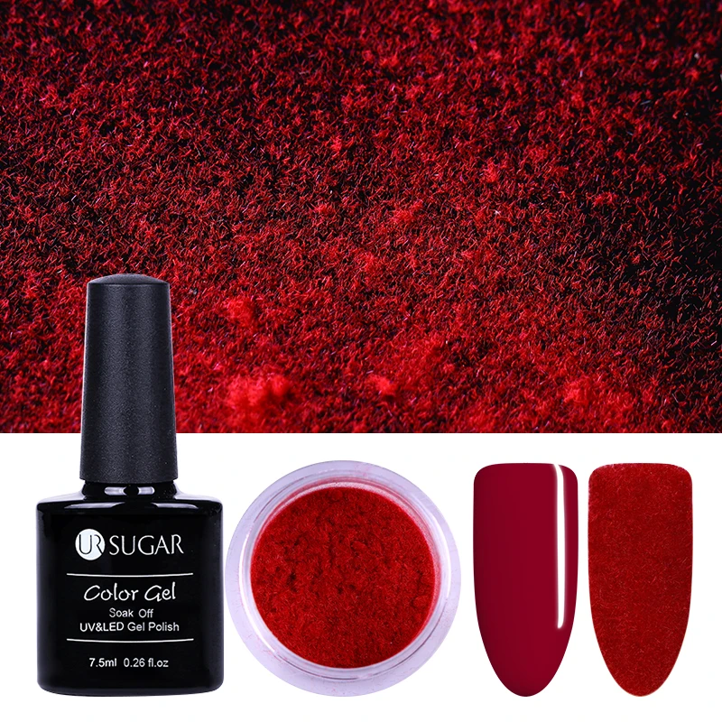 2Pcs UR SUGAR Xmas Velvet Nail Glitter Colorful Gel Polish Set Christmas Nail Art Gel Polish Varnish Lacquer Nail Powder 7.5ml