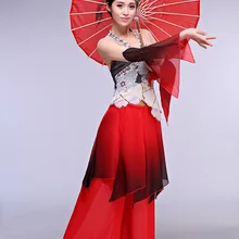 Lian Hua Qing красный градиент лотоса шифон и костюм из спандекса Классический народный для современных танцев вентилятор и танцевальный костюм в виде зонтика