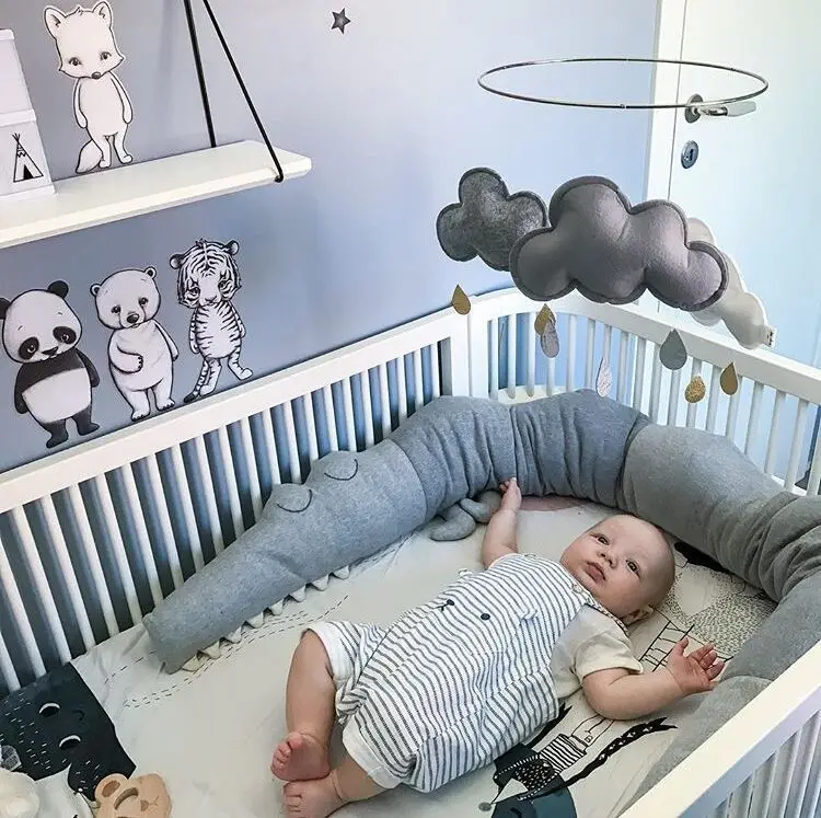 Grey, 78.7 inch Infant Cot Rails Decorative Newborn Gift for Bedding Sheets Sides Protector Windream Baby Crib Bumpers Soft & Breathable for Girl & Boy Plush Nursery Cradle Snake Pillow Cushion 