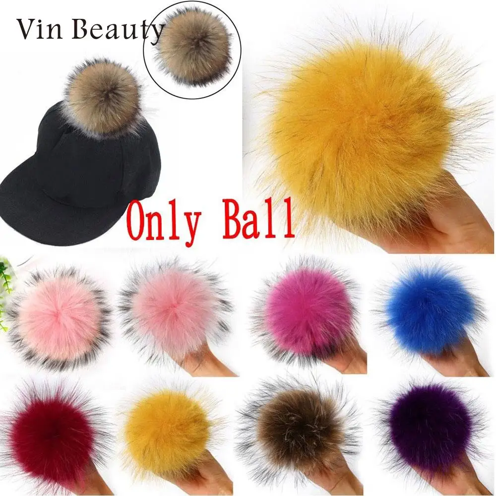 

Girls Knit Cap Ball Hat Accessories Decor Kit Faux Fur Cute Fur Pom W/Snap Button DIY
