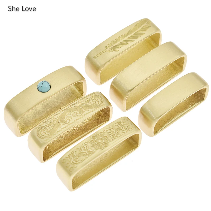 

She Love 1Pcs/lot Gold Color Solid Brass Belt Loop Handmade Copper Rectangle Ring Buckle For Diy Leather Crafts Materials