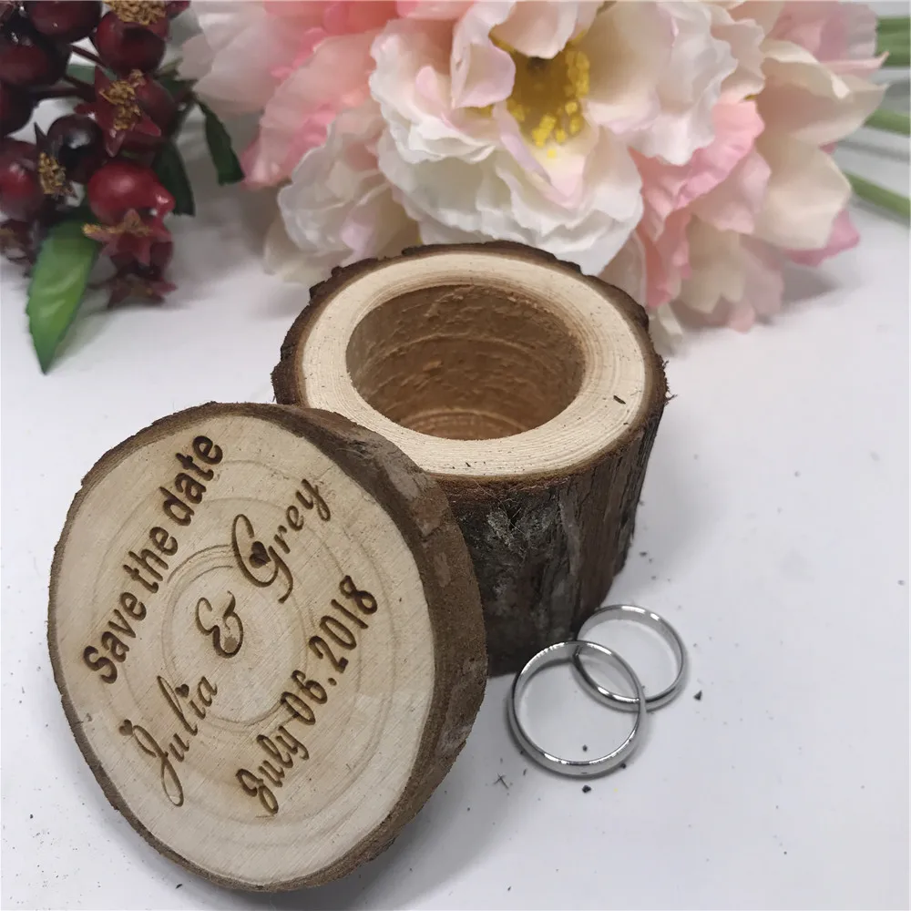 Custom Natural Wood Ring Box Wedding Engagement Personalized Wooden