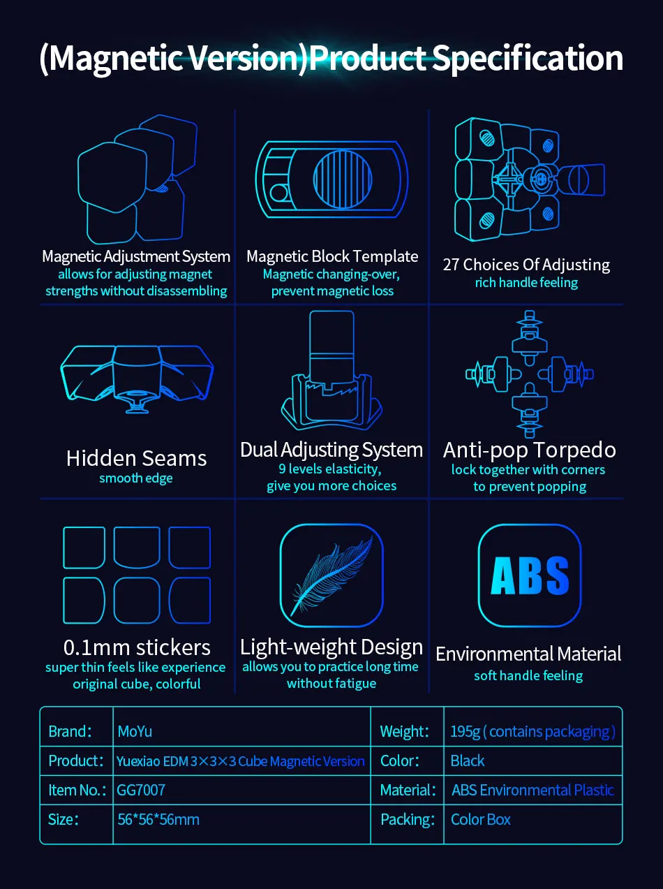 MoYu GuoGuan YueXiao EDM 3x3 YueXiao E магнитный кубик головоломка Профессиональный MoYu 3x3 магниты кубики для превышения скорости