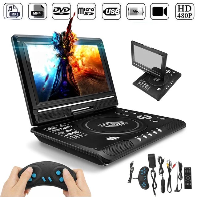 9.8 Inch Portable DVD Player Rechargeable 270 Degree Rotating Screen Digital Multimedia Player for Cars TV DVD Game MP4 Outdoor