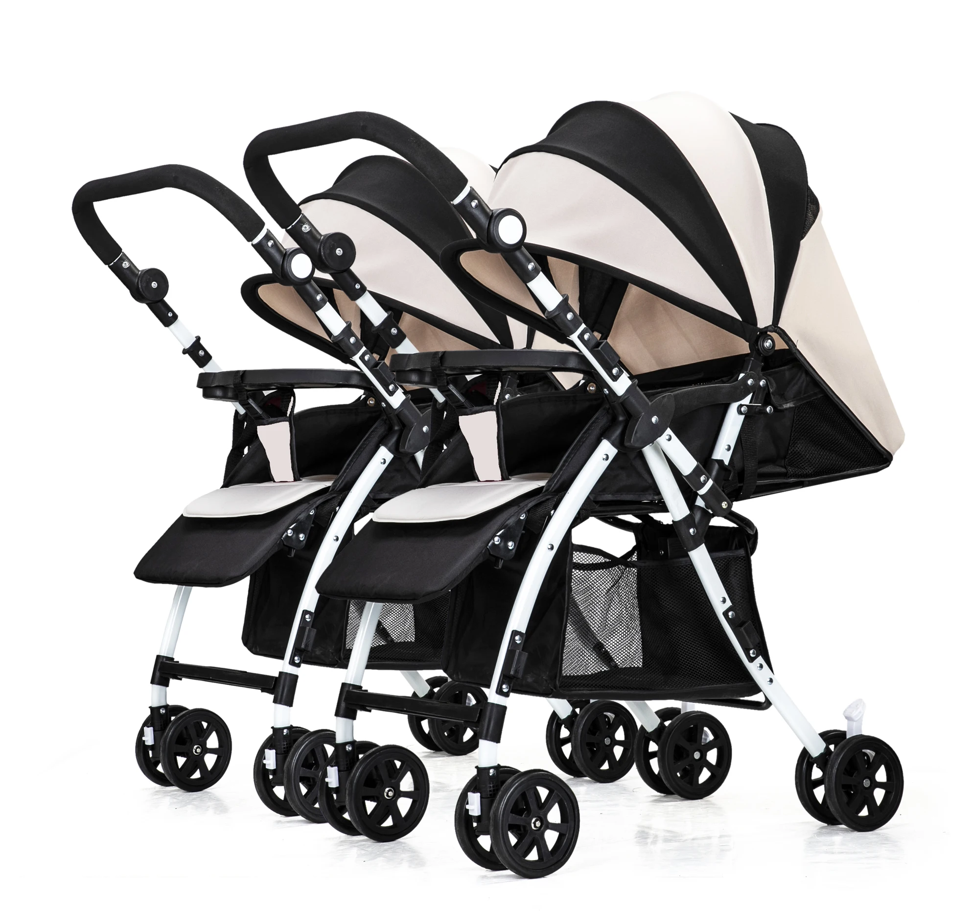 Discount Twin baby trolley can be split, seated, reclined, reversed and folded easily. twins stroller 2side way  easy fold 3