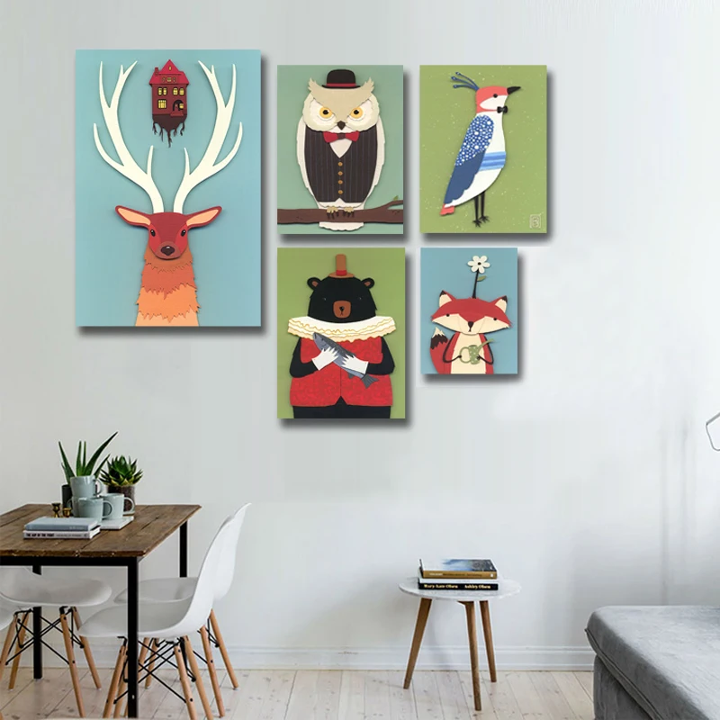 Cute Amimals Nordic Poster Wall Art Prints Wall Canvas Painting , Funny