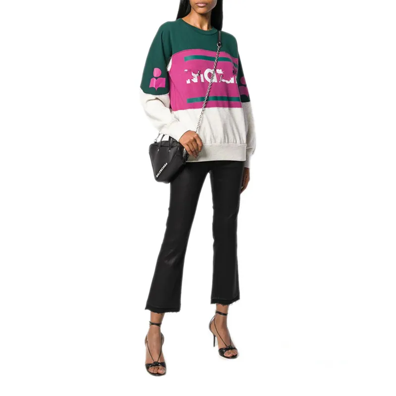 

Women Letter Print Casual Cotton Loose Sweatshirt 2018 New Patchwork Long Sleeve O Neck Spring Autumn Pullover Top