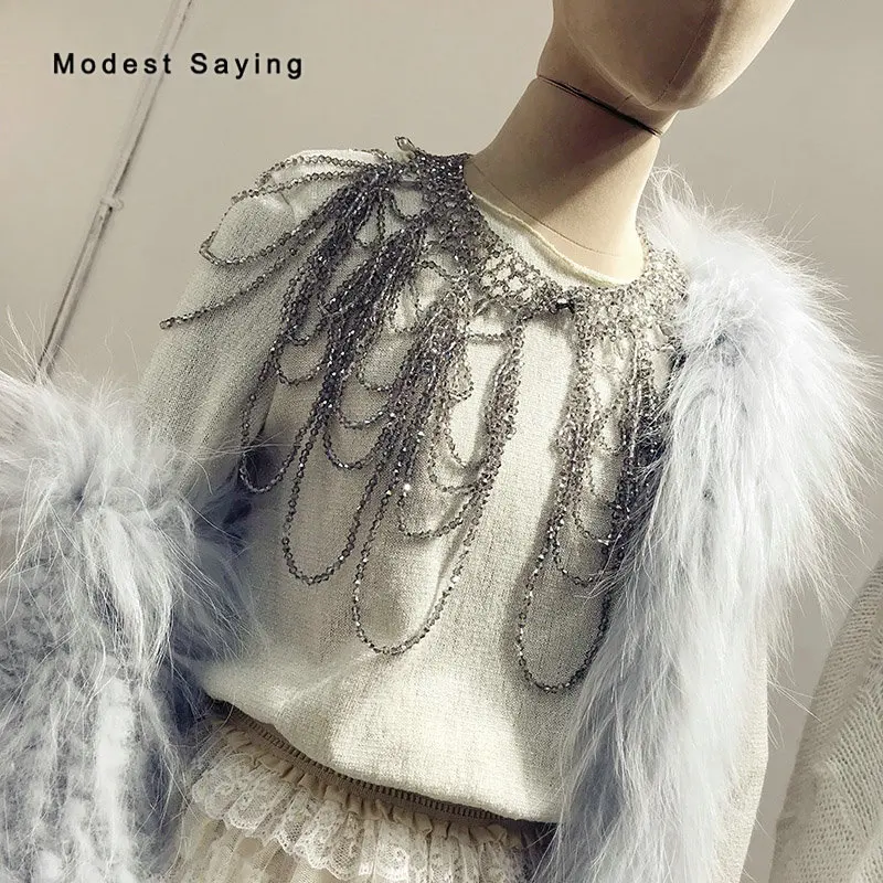 

Real Elegant Grey Crystal Tassel Bridal Boleros Shawls 2018 Formal Women Party Ups Wedding Capes Wedding Accessories in Stock