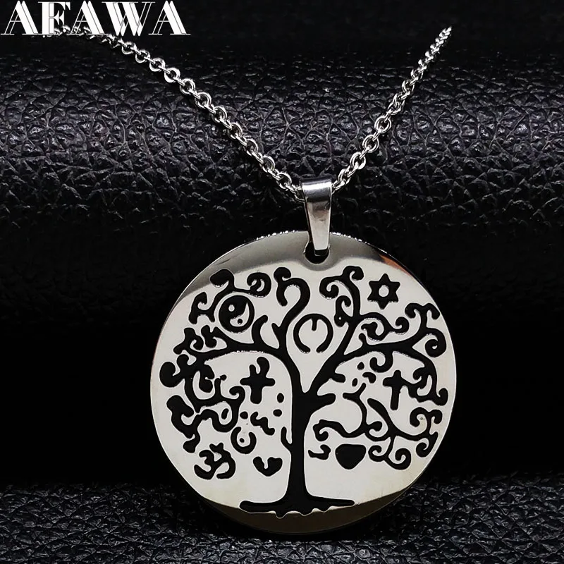 

2019 Fashion Stainless Steel Statement Necklace Women Silver Color Tree of Life Necklaces Pendants Jewellery colgantes N18061
