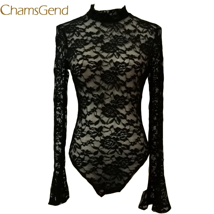 WDIRARA Women's Floral Mesh See-Through Top - Mock Neck, Long Sleeve, Stretchy Sheer Tee - View #10