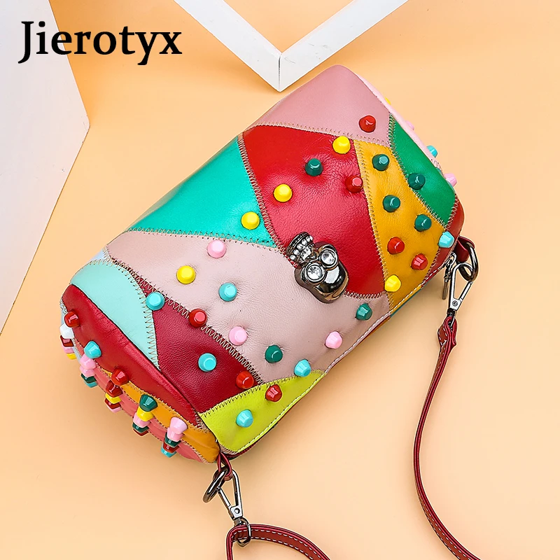 Модные сумки JIEROTYX с заклепками для женщин черная кожаная Готическая сумка через