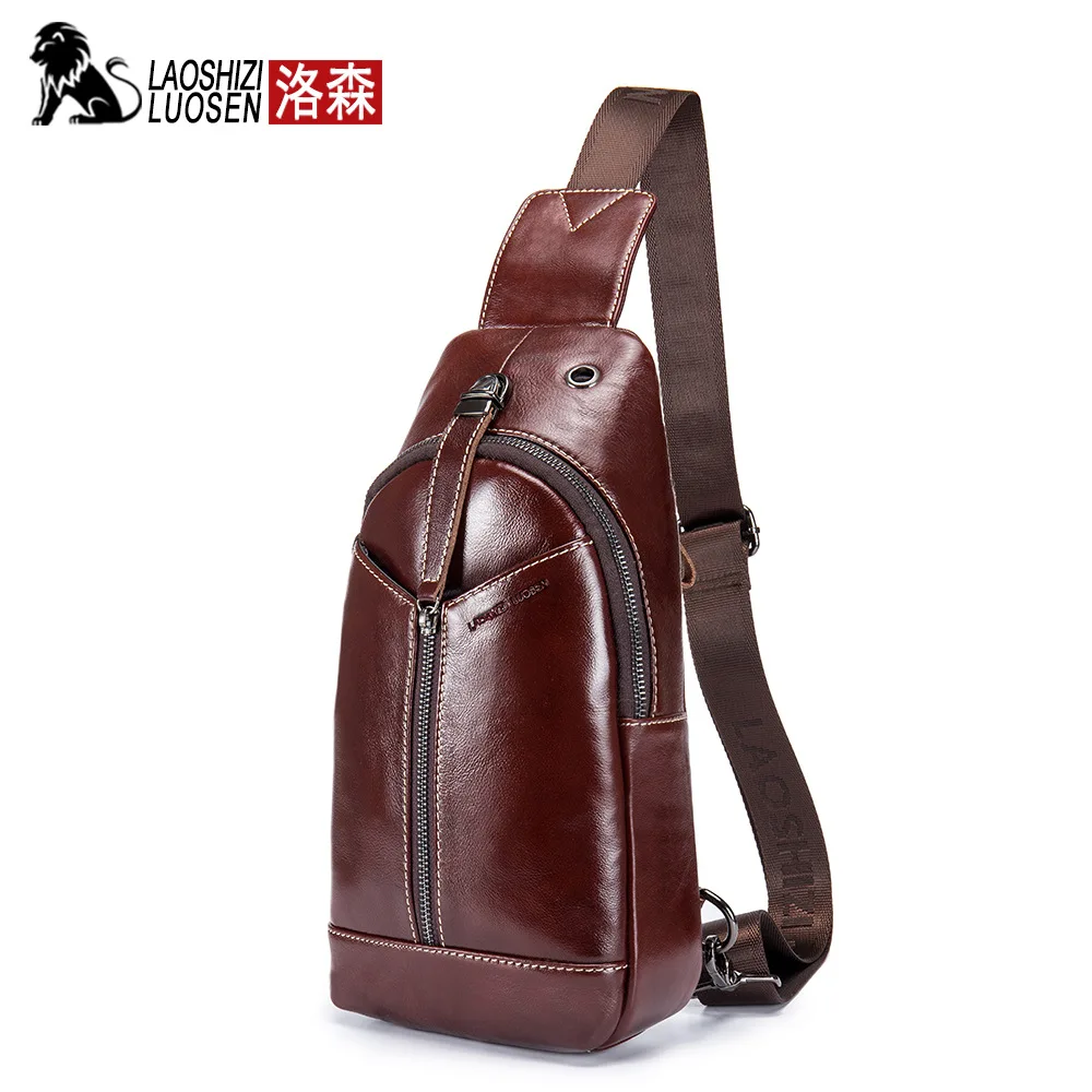 

LAOSHIZI 2018 Hot Sale Casual Genuine Leather Bag Chest Bag For Men Messenger Bags Mens Chest Crossbody Bags Male Shoulder