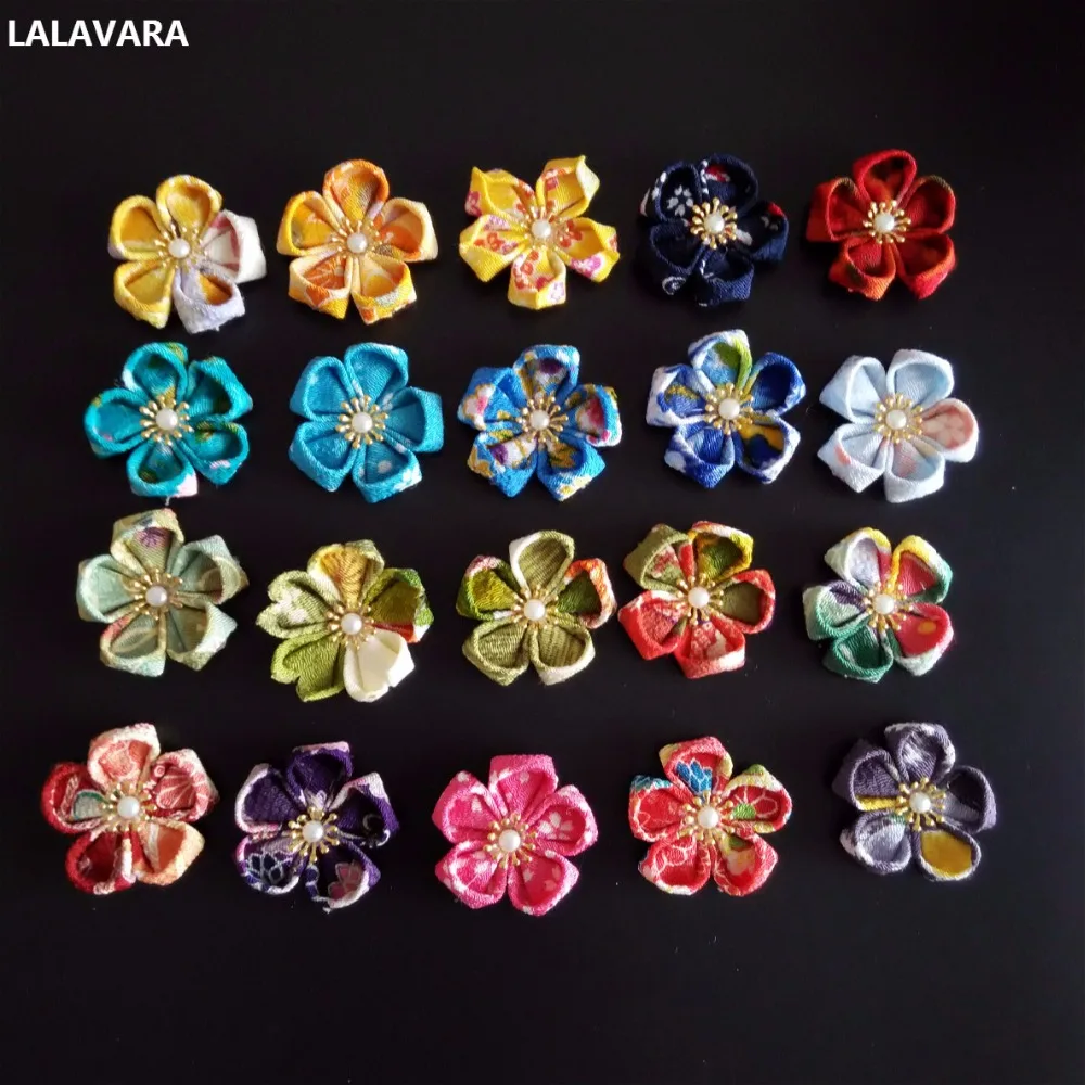 LALAVARA микс матч 50 шт половина-готовая Ткань Цветы для DIY kanzashi заколки для волос