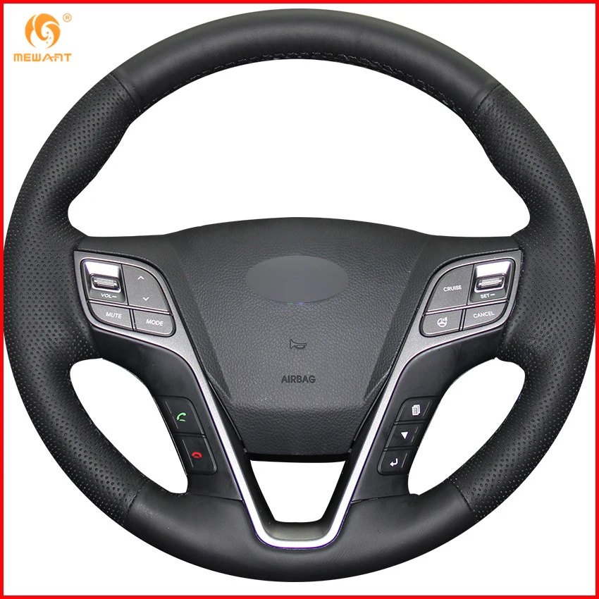 

MEWANT Black Artificial Leather Car Steering Wheel Cover for Hyundai Santa Fe 2013-2018 ix45 Interior Accessories Parts