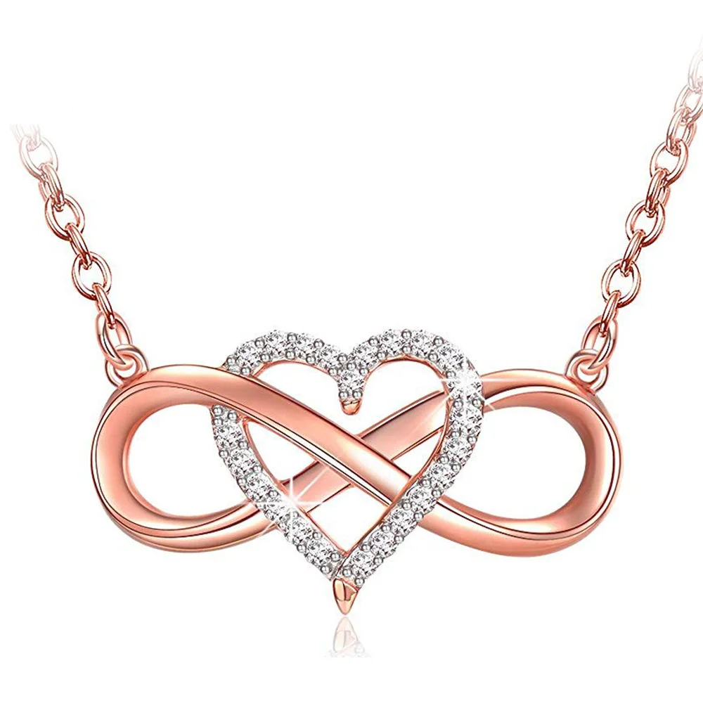 

Fashion infinite love heart pendant necklace zircon rose gold necklace