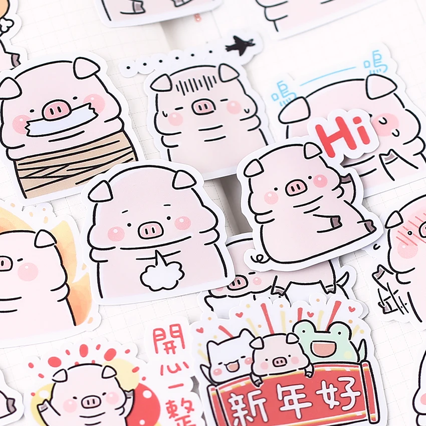 

39pcs/pack Hand account cute cartoon homemade stickers handbag decorative mobile phone teen heart material hand-painted piggy