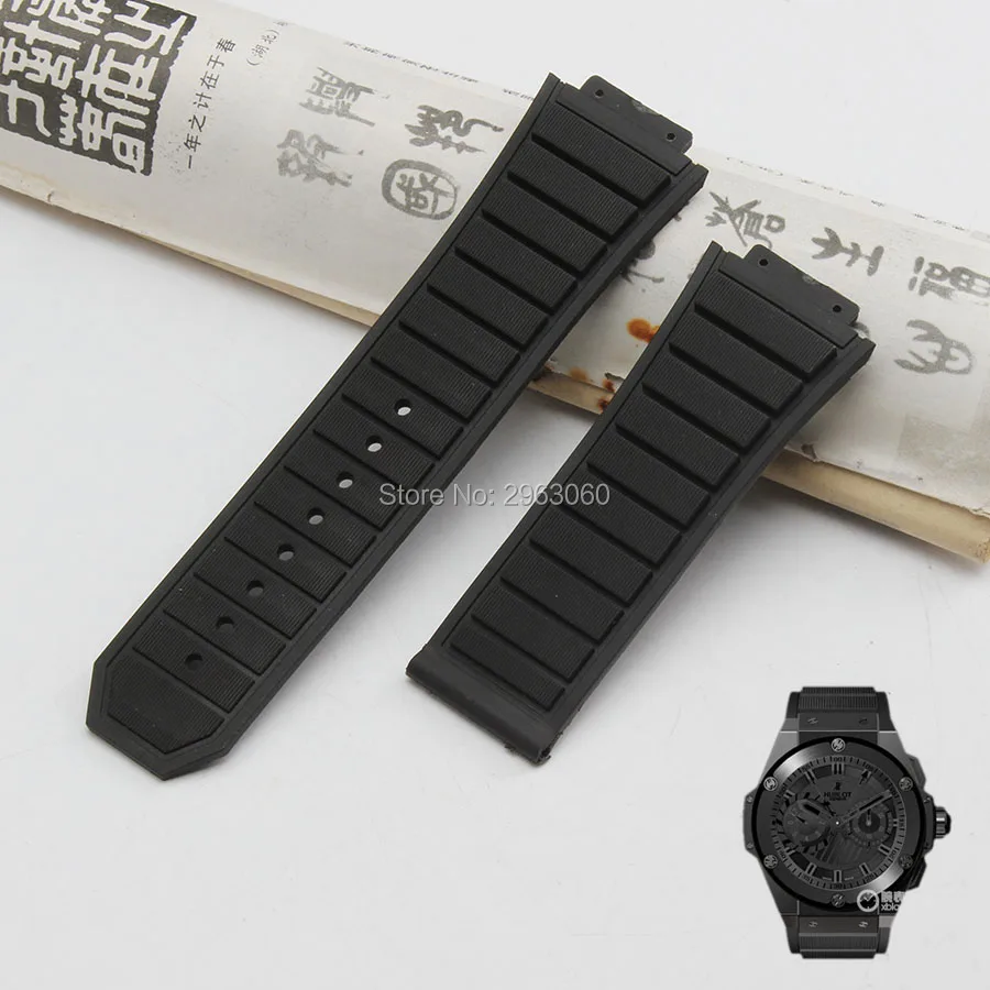 

30*19mm(Watch lug) High Quality Black Diving Silicone Rubber Watchband Waterproof Convex Mouth Strap For HB watch Free shipping