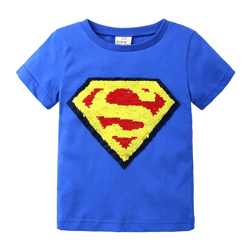 Волшебные двусторонние пайетки; футболка для маленьких мальчиков и девочек; летние детские футболки; детская модная повседневная одежда из хлопка; DBT106