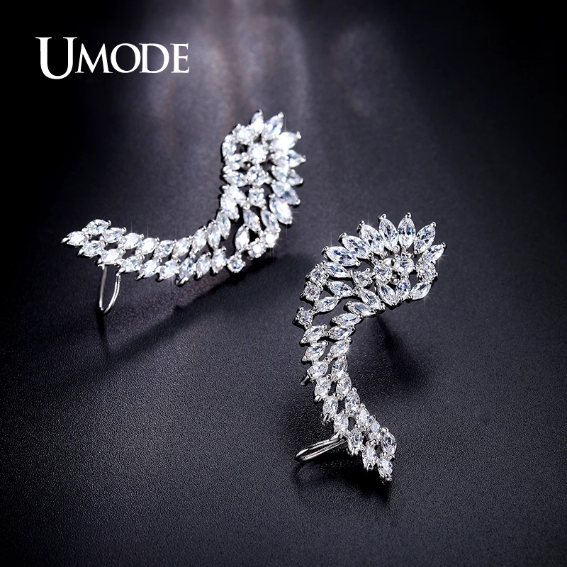 UMODE Brand Crystal Cuff Earrings Women Fashion Jewelry 2017 CZ White Gold Color Stud Earring Female Wedding Gift Brinco AUE0214