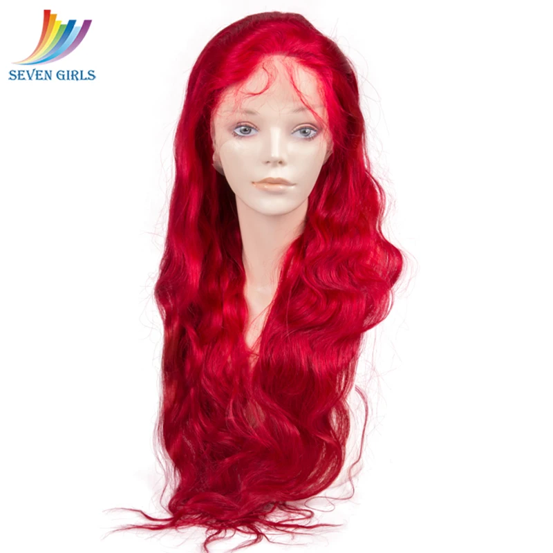 

Sevengirls Malaysian Hot Red Color Glueless Full Lace Human Hair Wigs Natural Body Wave Full Lace Wig 130% 150% 180% Density