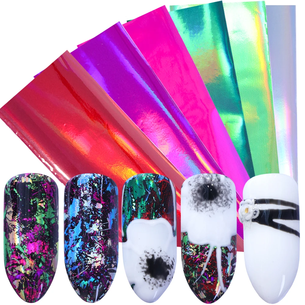 

7pcs Nail Art Foil Transfer Stickers Tips Set Holographic Starry Gold Sliver Charm for Slider Nail Art Wraps Decorations JIA07