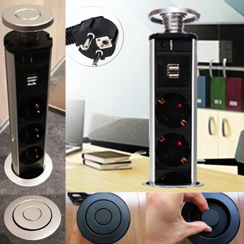 Russia 1 Led Light + 2 USB + 3 European Socket Aluminium Alloy Shell