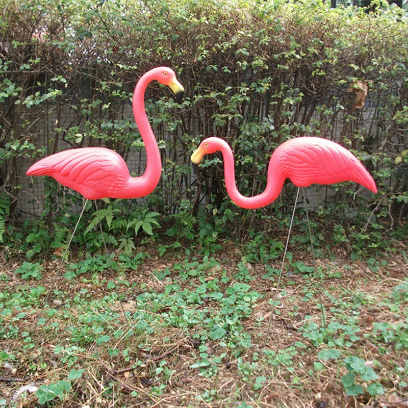 Beste 2 stks Tuin Flamingo Standbeeld Sculpturen Plastic Kunstmatige Standbeelden Decoratie Voor Festival Party Bruiloft jardin Tuin Decoratie