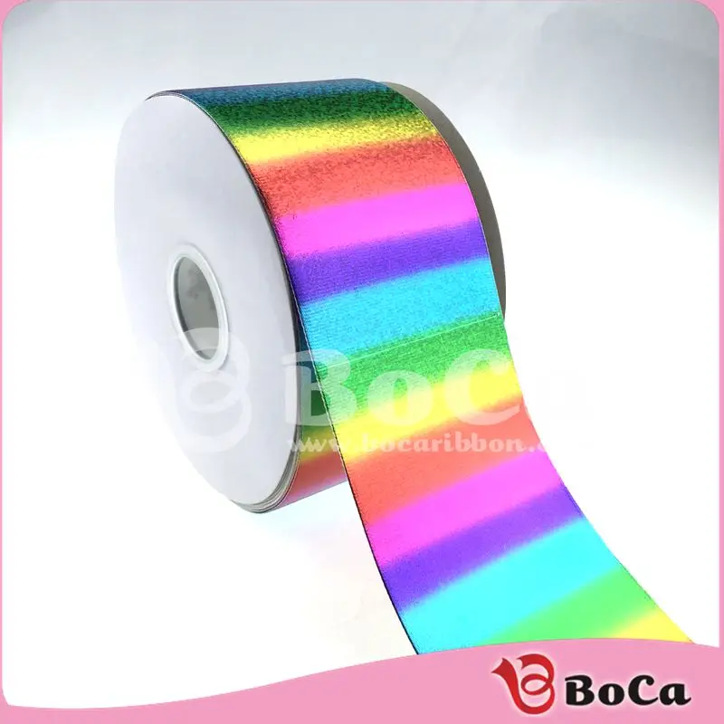 

Free shipping 100yard 3"75mm rainbow hologram grosgrain ribbon accept custom and wholesale