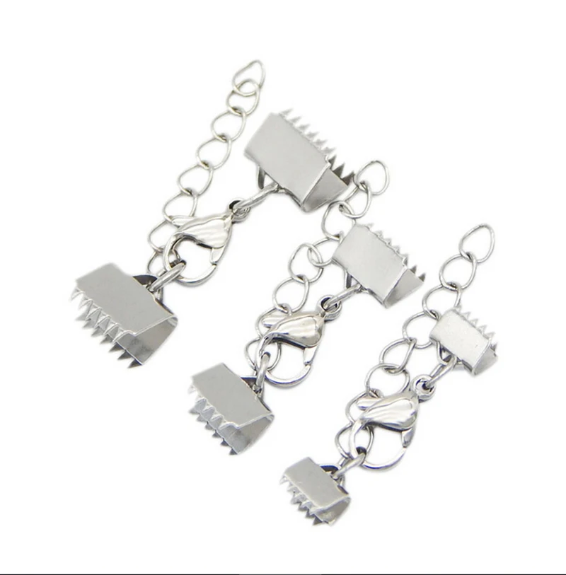 10Set Stainless Steel Silver Textured End Caps Crimp Bead Clasps Fit