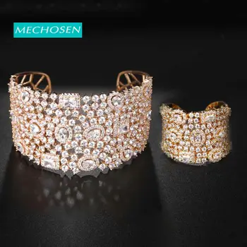 

Mechosen Wide Luxury Dubai Geometric Tennis Bangle Ring Set Wedding Party Women Cubic Zircon African Bride Crystal Jewelry Sets