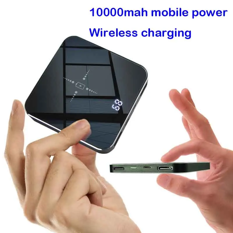 

Power Bank 10000mah Digital display Mini Qi Wireless Charging Mirror Fast Charger for iphone x 8 samsung s9 s8 note9 Powerbank