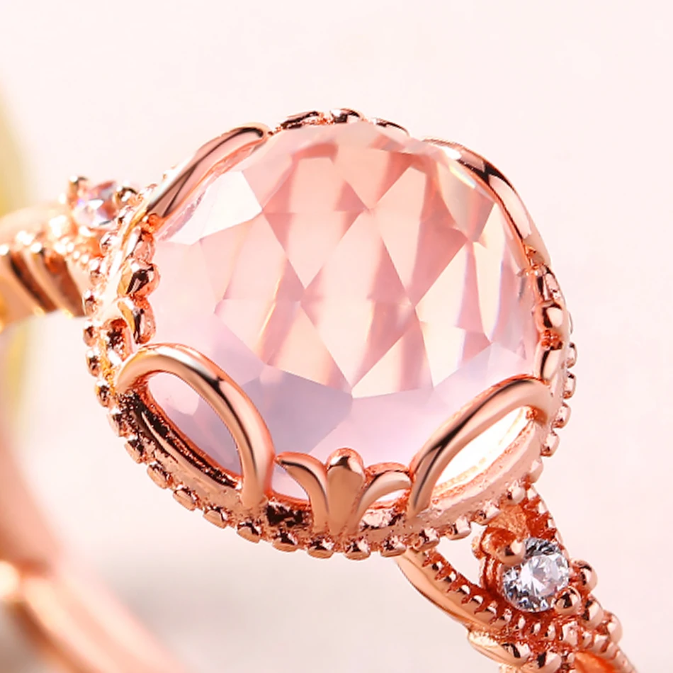 ALLNOEL  925 Sterling Silver For Women Solitaire Engagement  Rose Quartz Ring Emitation Jewelry Fashion Ringen Gift For March 8  (5)