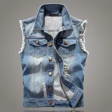 Летний стиль мужской Тонкий джинсовый жилет мотоциклетная Джинсовая безрукавка colete мужской ковбойский жилет плюс размер 040703