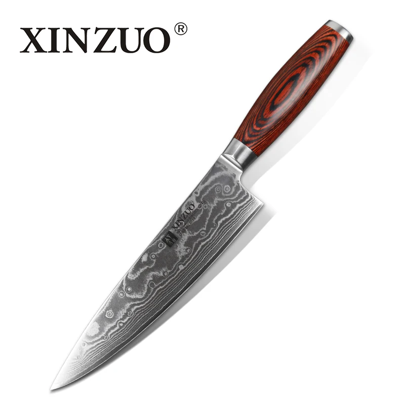 

XINZUO 7.8 inch Chef Knives Excellent 10Cr15CoMoV core Damascus Steel Kitchen Knives Kitchen Tools Pakka Wood Handle Best Gift