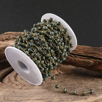 

Mystic Titanium Blue Green Glass Beads Chain,Frosted Rondelle Glass Wire Wrapped Brass Links Necklace Jewelry,4x6mm