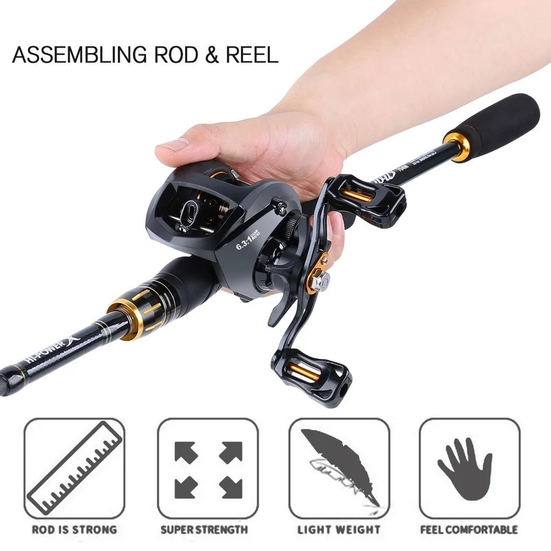 Fishing Rod and Reel Combo - Powerful 2.1M Casting Fishing Pole with Smooth Spinning Baitcasting Fishing Reel Kit