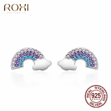 ROXI, настоящее 925 пробы, серебряные серьги для женщин, милые радужные серьги-гвоздики, разноцветные маленькие серьги-гвоздики с кристаллами, подарок для дружбы