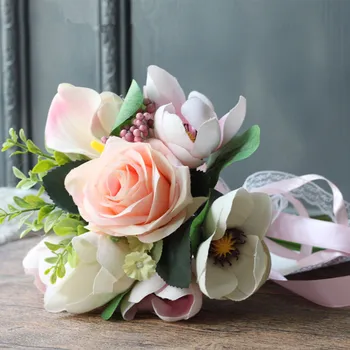 

12pcs/pack Pink Rose Artificial Flower Bouquet Wedding Bridesmaid Bouquet Flower Event Party Decorative Flower