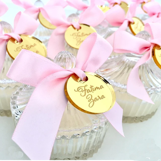 custom made gold acrylic mirror tags lasercut chocolates lettering