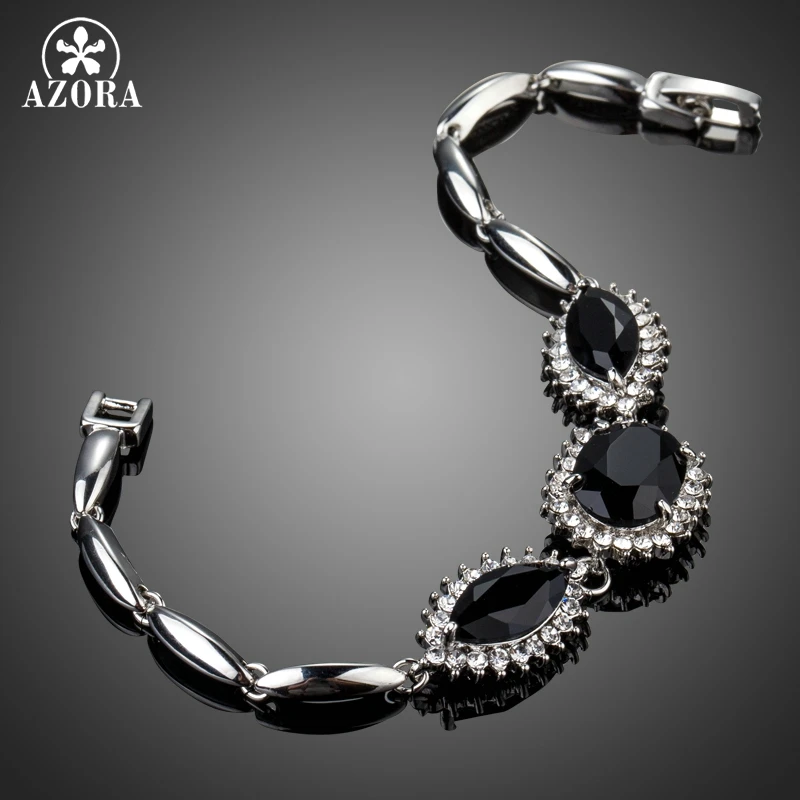 AZORA черные Австрийские кристаллы Подсолнух шарм браслеты и браслеты белого золота цвет модные свадебные украшения подарок для женщин TS0175