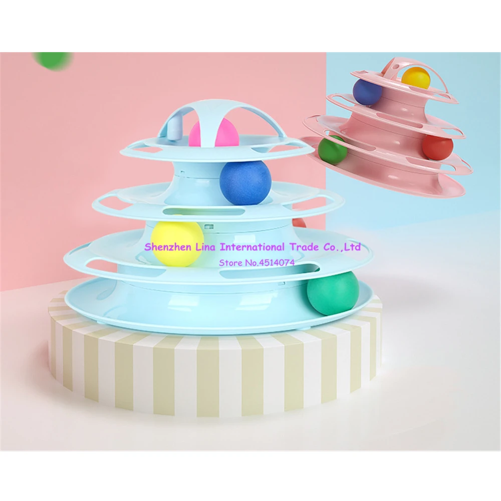 

Hateli Cat Pet Toy Supplies Cat Interactive Game Board Toy Four-layer Track Cat Turntable