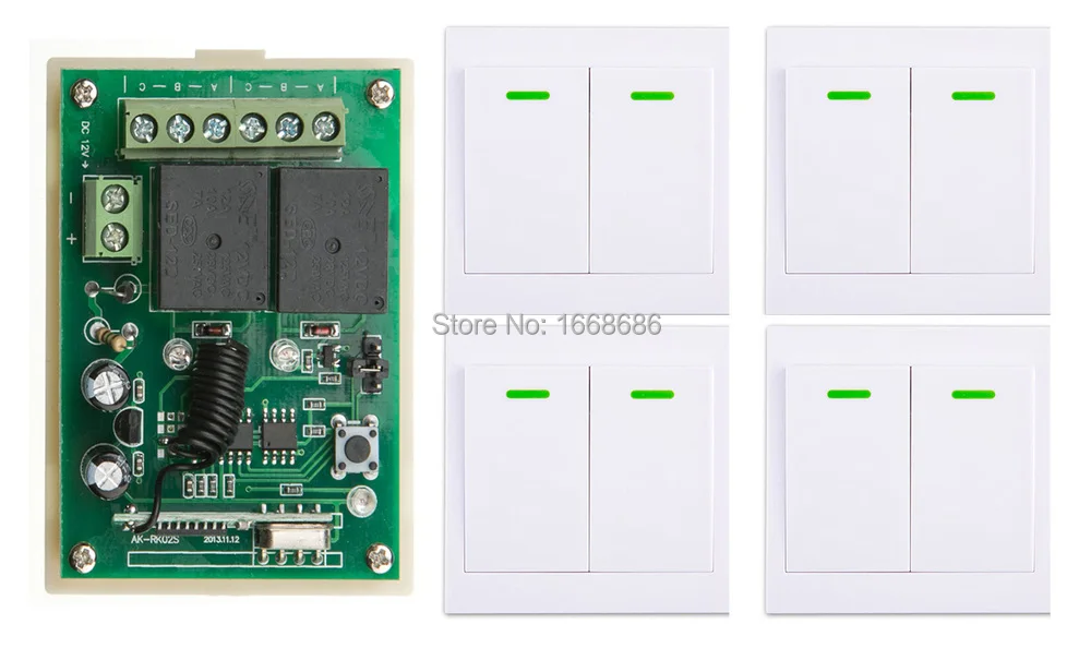 

New DC12V 2CH Wireless Remote Control Switch System Receiver + 4*Wall Panel Remote Transmitter Sticky Remote Smart Home Switch