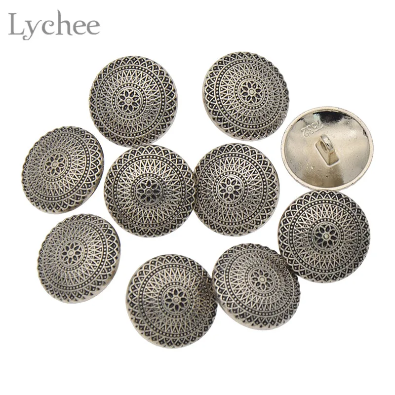 

Lychee 10pcs Round Flower Carved Buttons Metal Shank Buttons For Coats Jackets Bags DIY Sewing Craft Accessories
