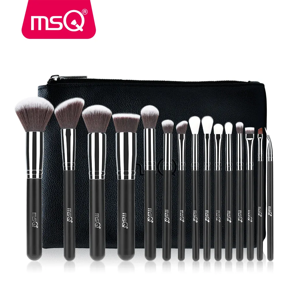 

MSQ 15PCS Makeup Brushes Set Soft Goat Hair Powder Foundation Eyeshadow Make Up Brush Kit Cosmetics with PU Leather Case