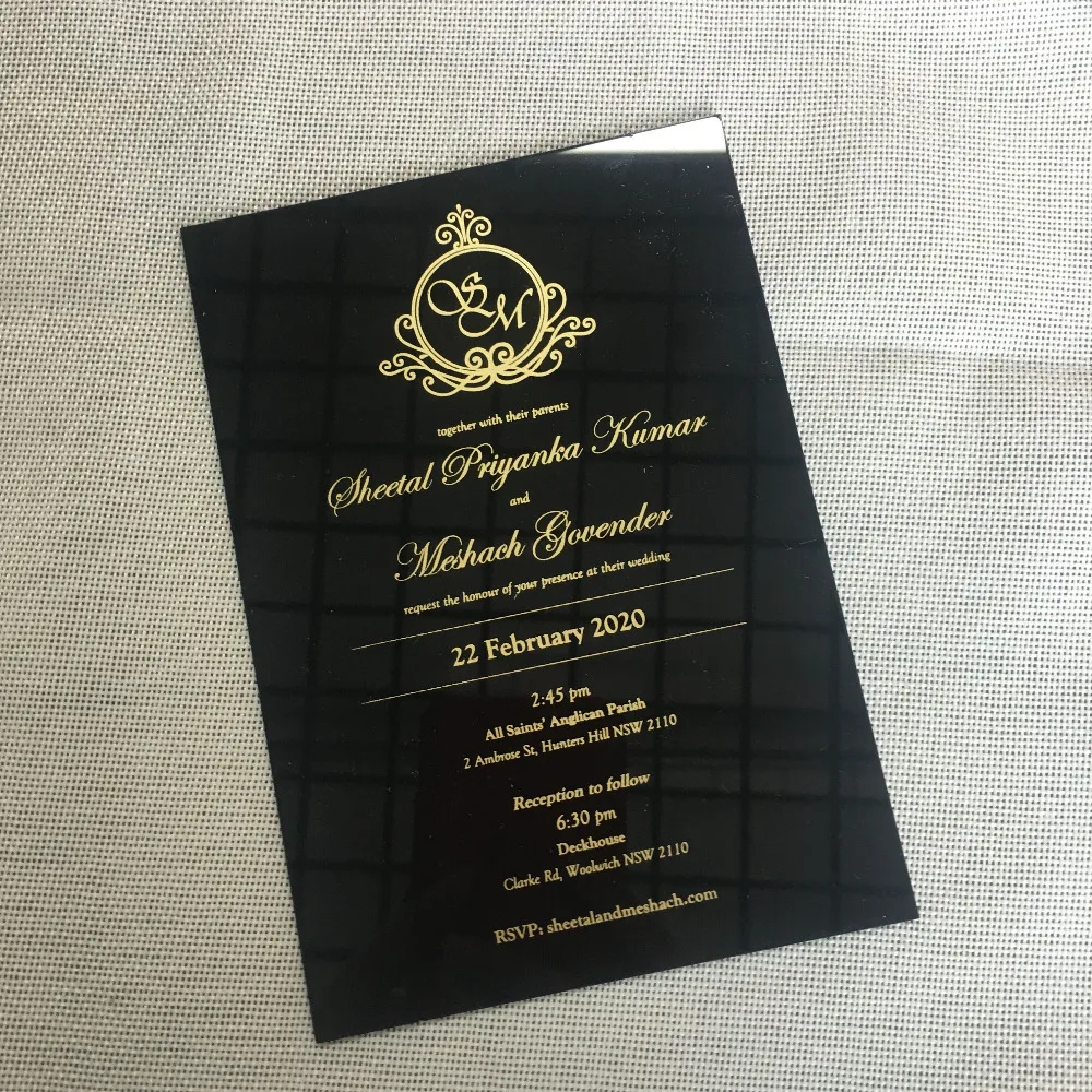 Необычная элегантная Персонализированная черная акриловая открытка с лазерной огранкой, дизайн свадебных пригласительных карточек с различными цветными принтами