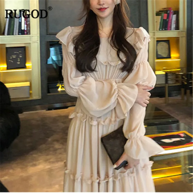 

RUGOD 2019 New Arrival Spring Women Dress Cascading Ruffle Sweet Temperamental Female Dress Long Sleeves Modis Mujer Vestidos