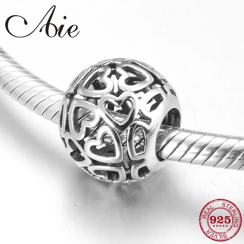 

New 925 Sterling Silver Hollow Hearts Round shape beads Fit Original Pandora Charm Bracelet Jewelry making