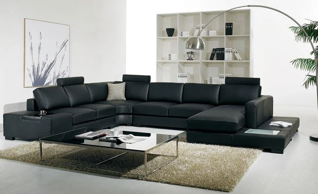 Black Leather Sofa Modern Large Size U Shaped Set With Light Black Leather Sofa Modern Large Size U Shaped Set With Light Coffee Table Fashion
